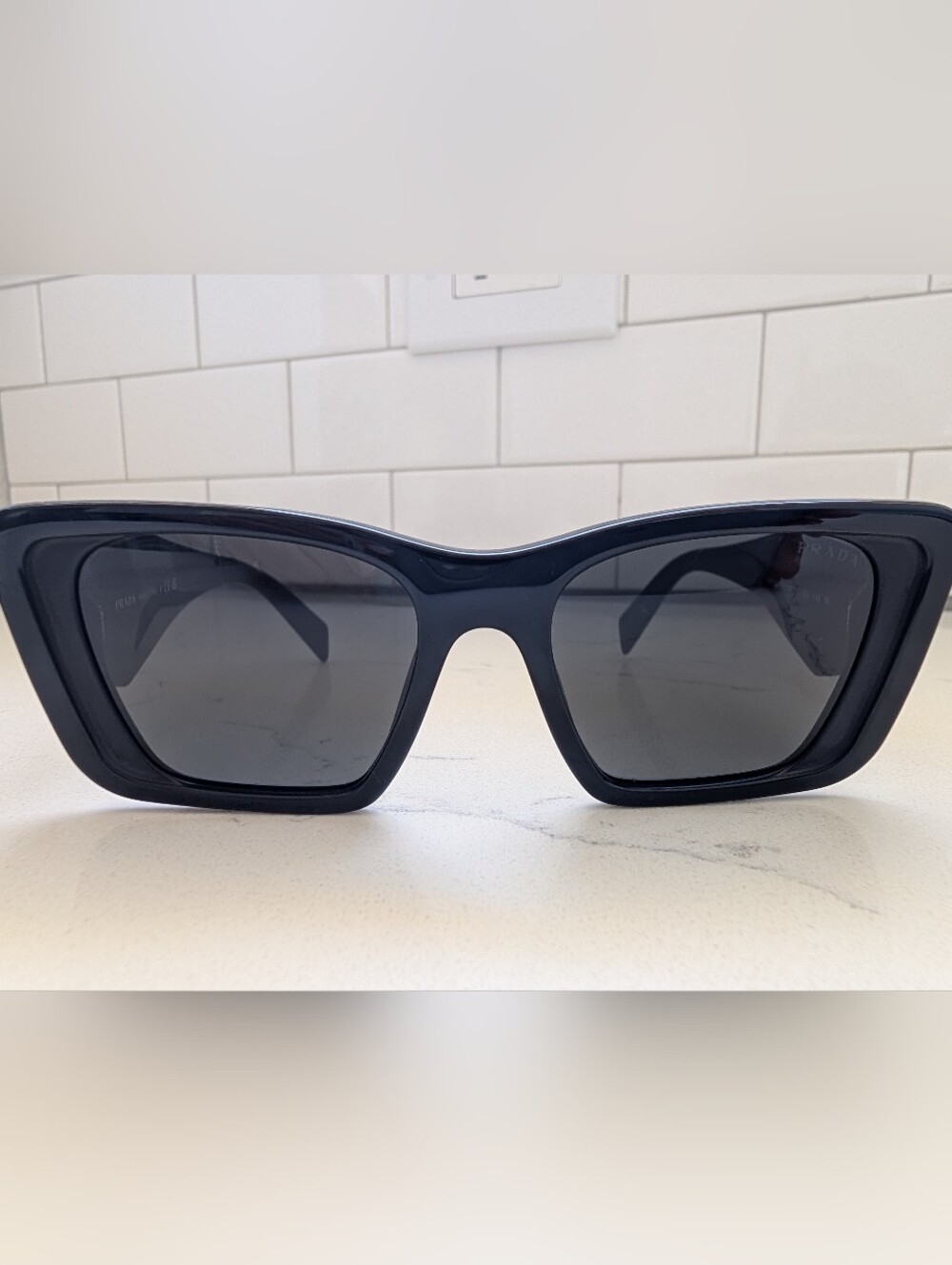 PRADA - Black Rectangular Cat Eye Sunglasses with Case
